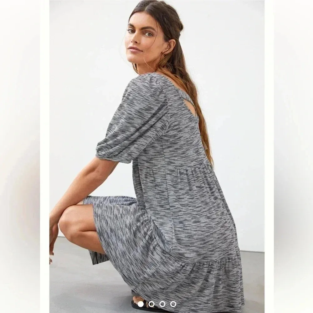 Anthropologie Daily Practice Flounced Mini Dress Black White Spacedye Size XS - Image 2