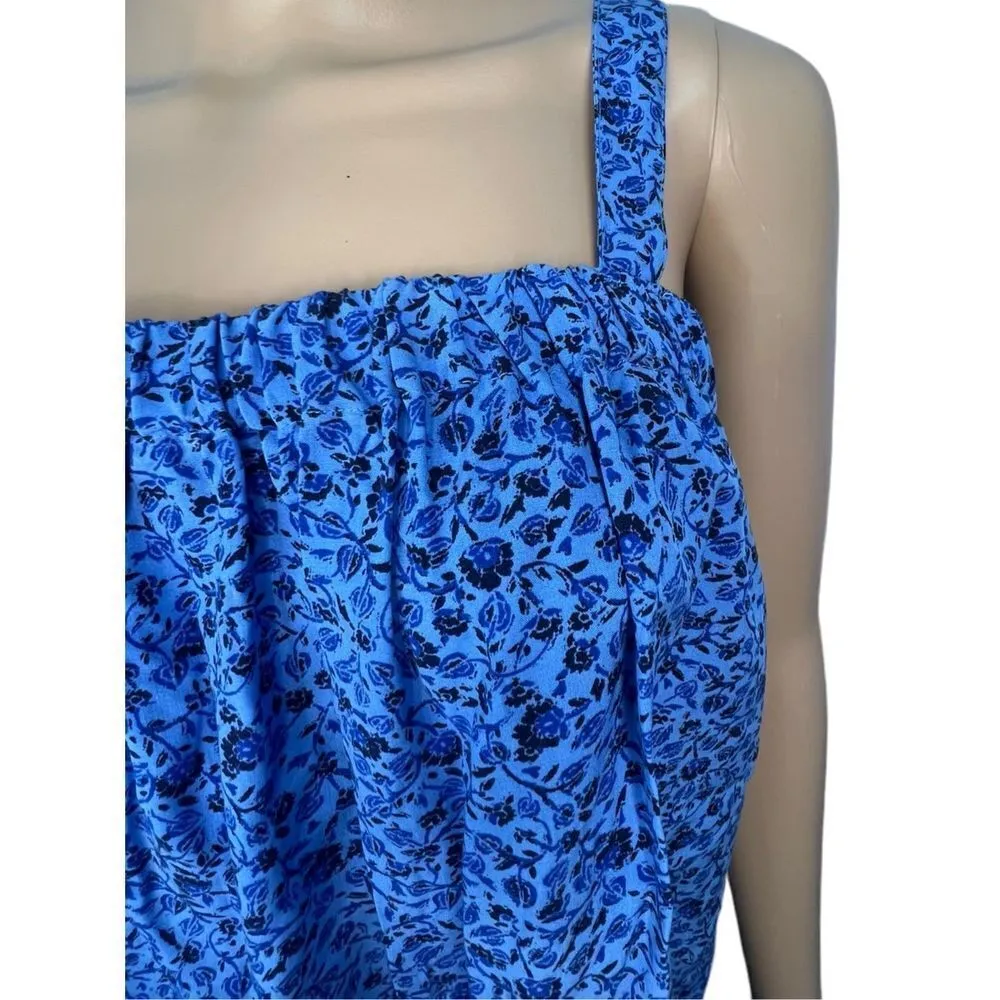Old Navy Blue Floral Patterned Flowy Boxy Loose Fit Spring Tank Top - Image 2