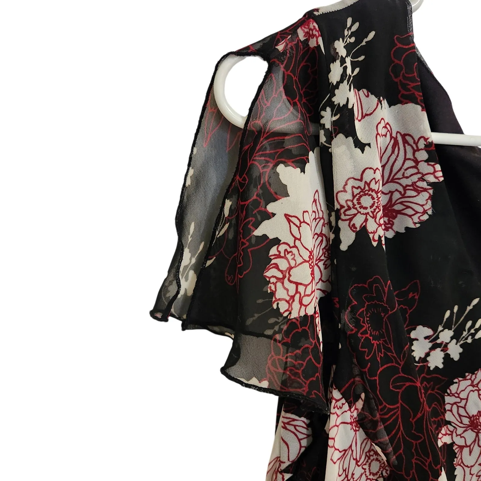 Jonathan Martin Black Floral Ruffled Layered Flutter Sleeve Midi Dress Y2K Large - Image 4