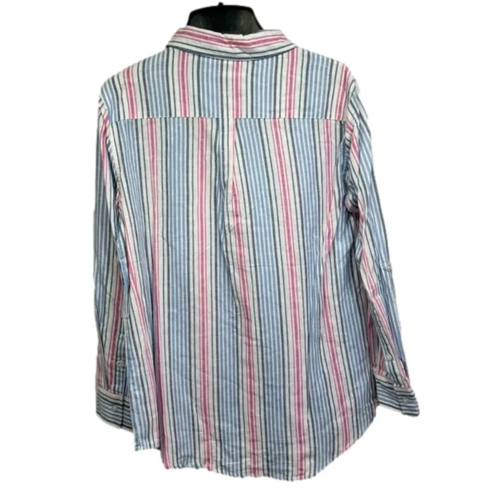 Keren Hart Lightweight Pink & Blue Striped Button Front Oxford Shirt Size XL - Image 6