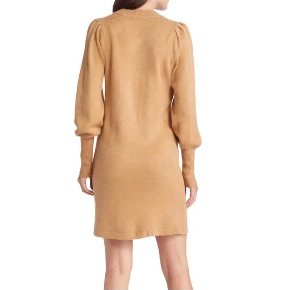 French Connection Dress Babysoft Balloon Sleeve Sweater Dress in Camel Sz L NWT - Image 4