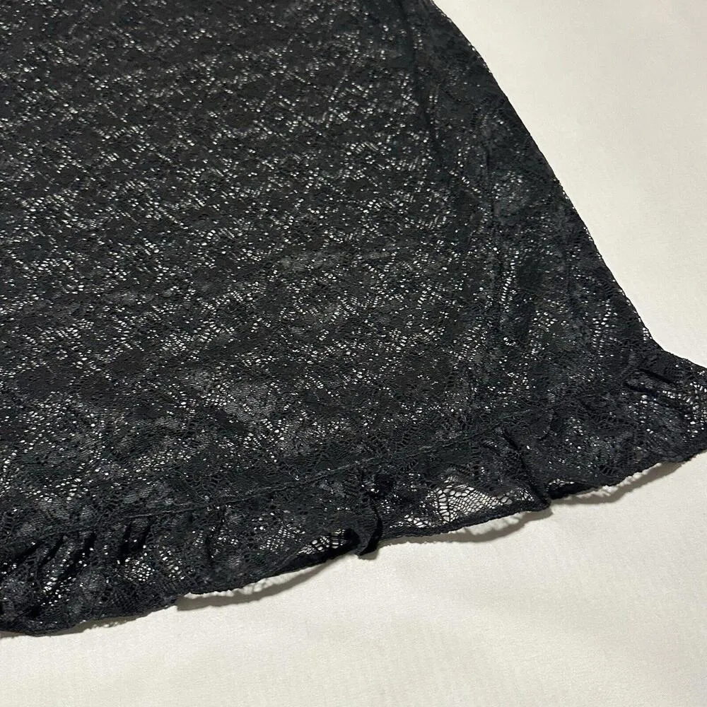 Semi Sheer Lace Black Lingerie Slip Nightie M Medium - Image 3