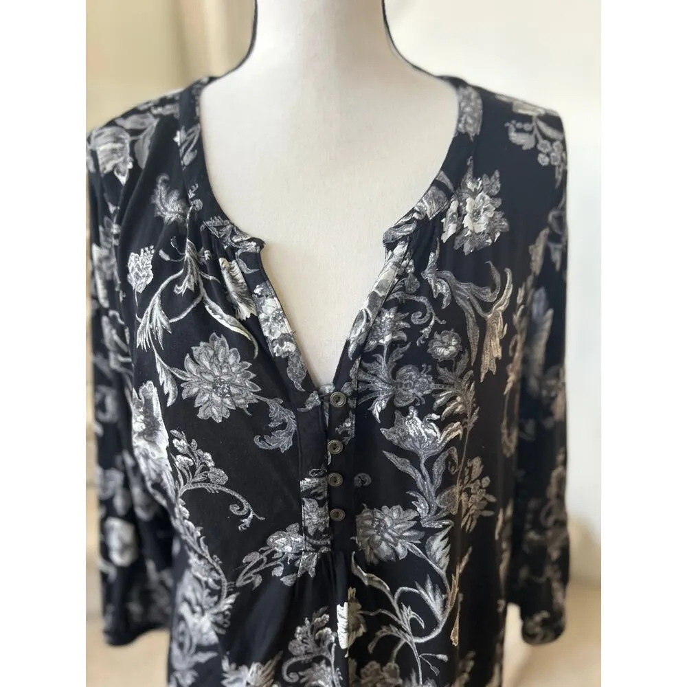 Lucky Brand Black & Grey Floral Tunic Blouse - Image 6
