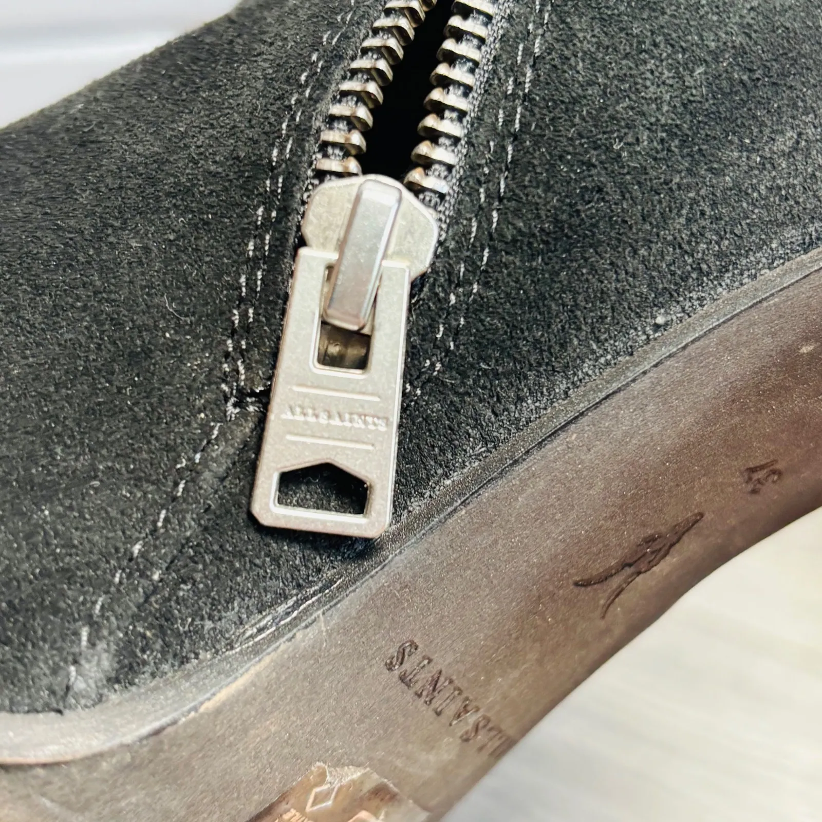 AllSaints Black Suede Roka Block Heel Ankle Boots Women's Size EU37 US 7 - Image 6