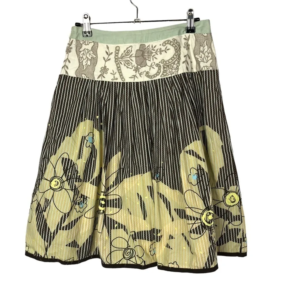 Cabi Brown & Yellow Boho Stripe Treasure Knee Length A-Line Skirt 2 #917 - Image 2