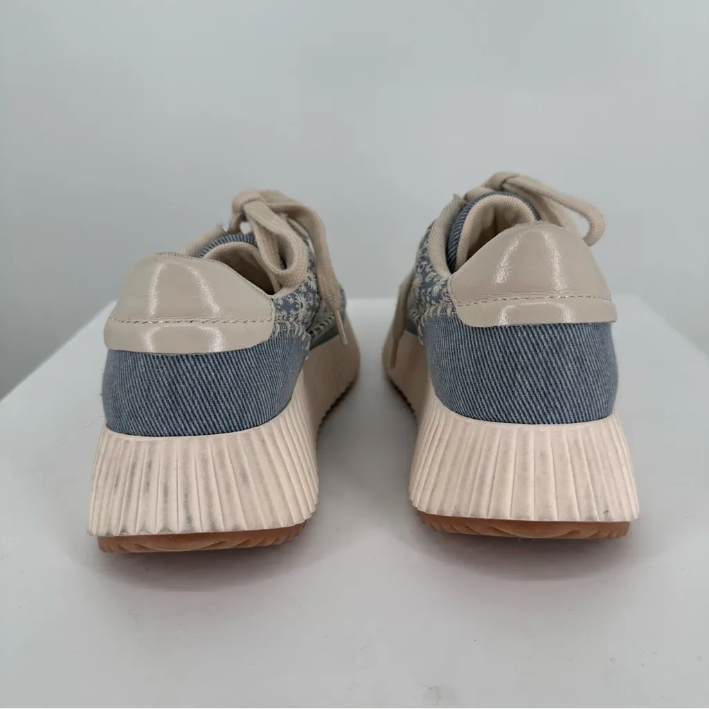 Dolce Vita Dolen Blue Cream Floral Lace Up Platform Sneakers size 6.5 - Image 6