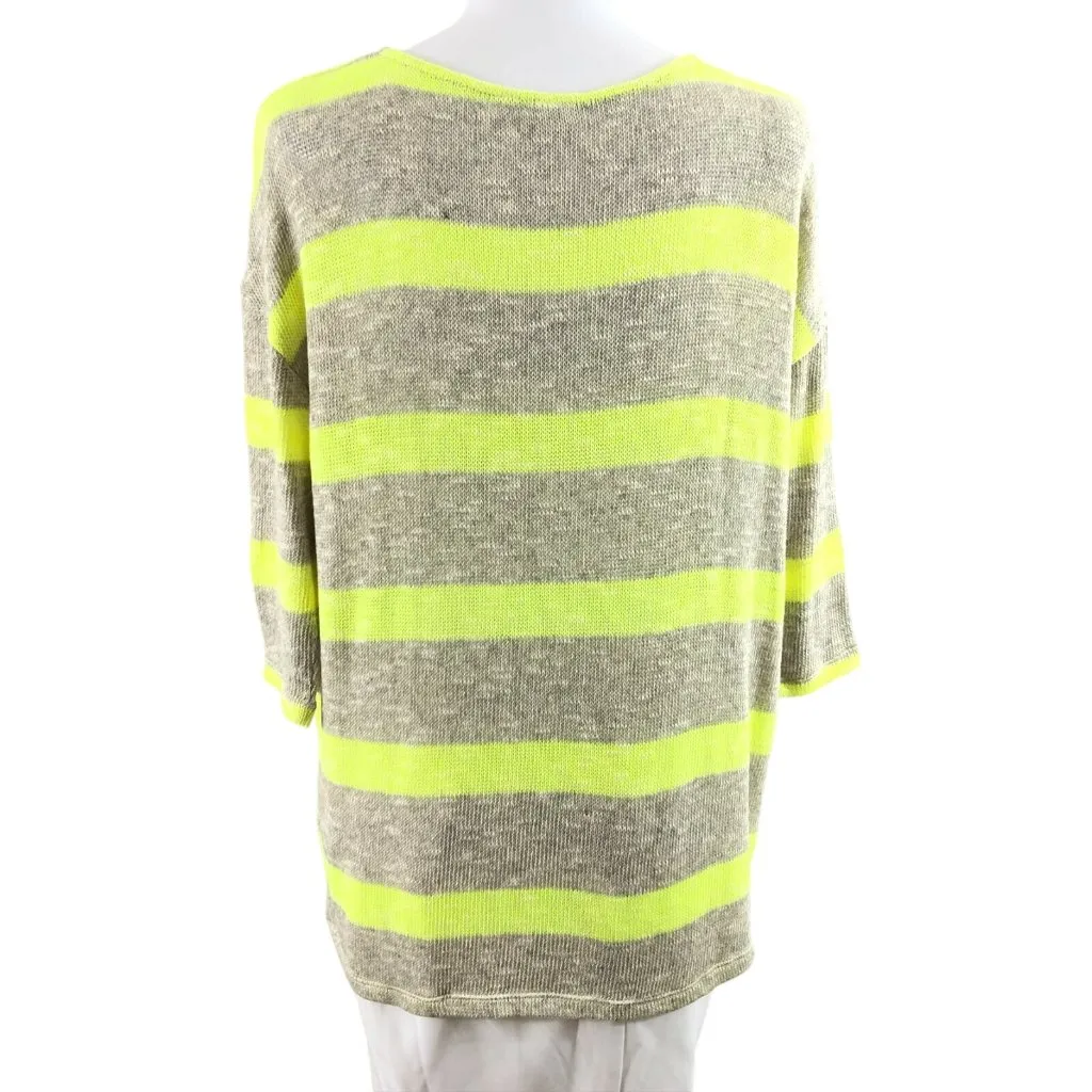 Three Dots Womens Sweater Pullover Oversized Striped 3/4 Sleeve Yellow Beige S - Image 2