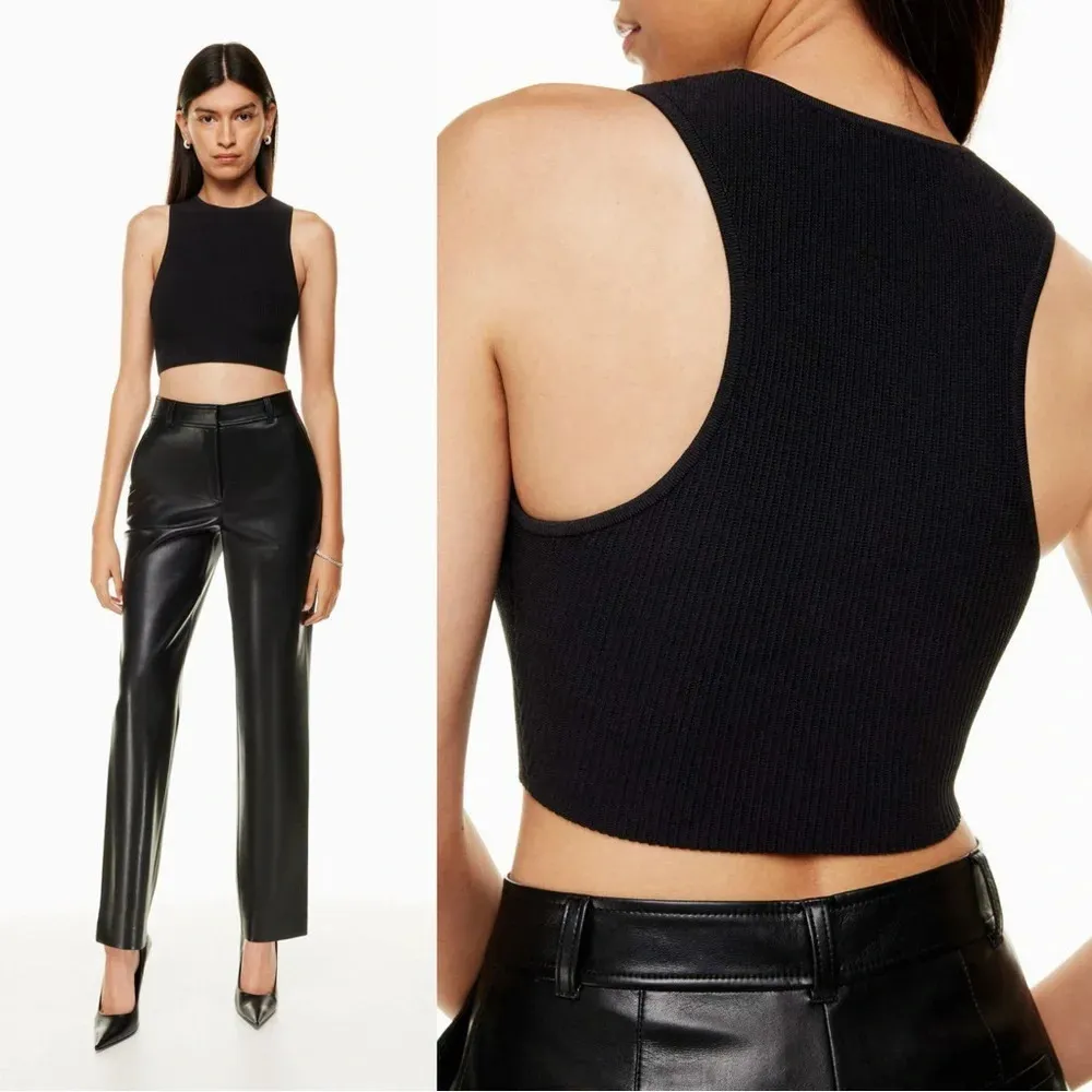 Aritzia Babaton Sculpt Knit Racerback Cropped Tank Top in Black S - Image 3
