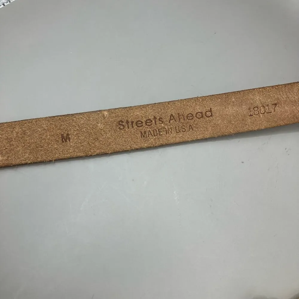 VTG Streets Ahead Belt M Rhinestone Tooled Leather Multicolor Western Artsy 90s Gold - Image 7