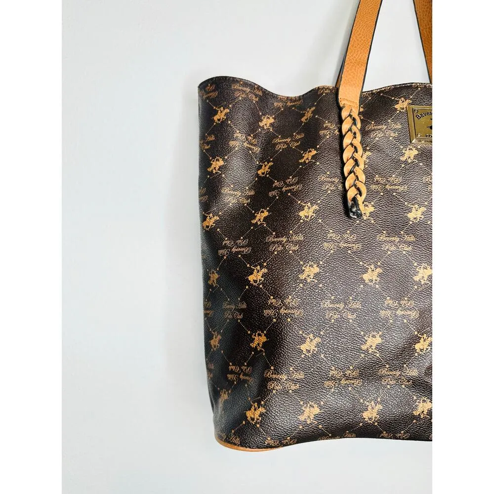 BEVERLY HILLS  POLO CLUB Brown Braided Handle Large Size Tote Handbag - Image 12