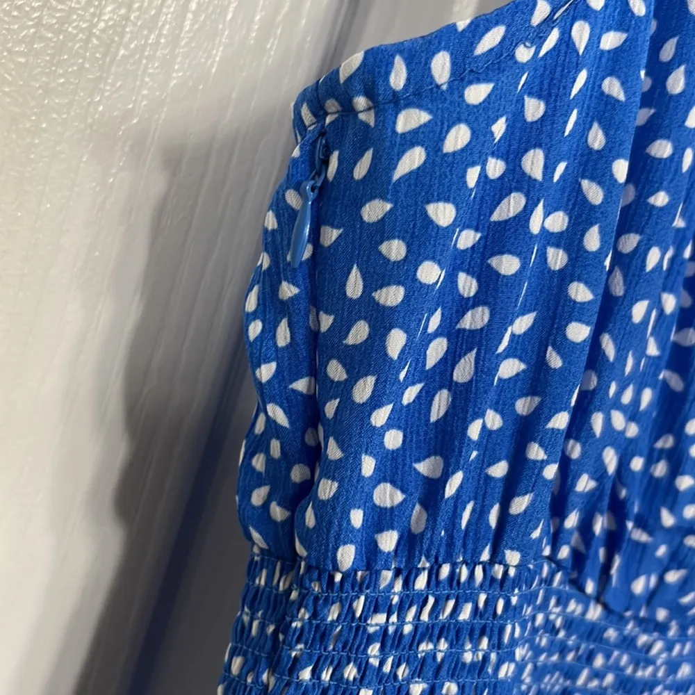 BRAND NEW Elastic Waist Zipper Side Blue Dot Summer Dress Size XL - Image 5