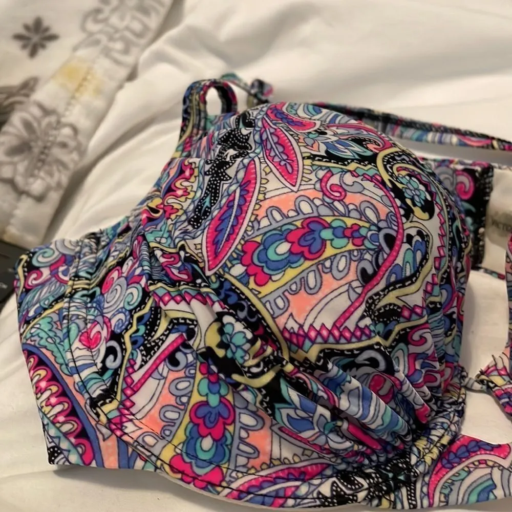 Victoria Secrets Retro Print Floral Paisley Cutout Swimwear Bikini Top 34D - Image 8