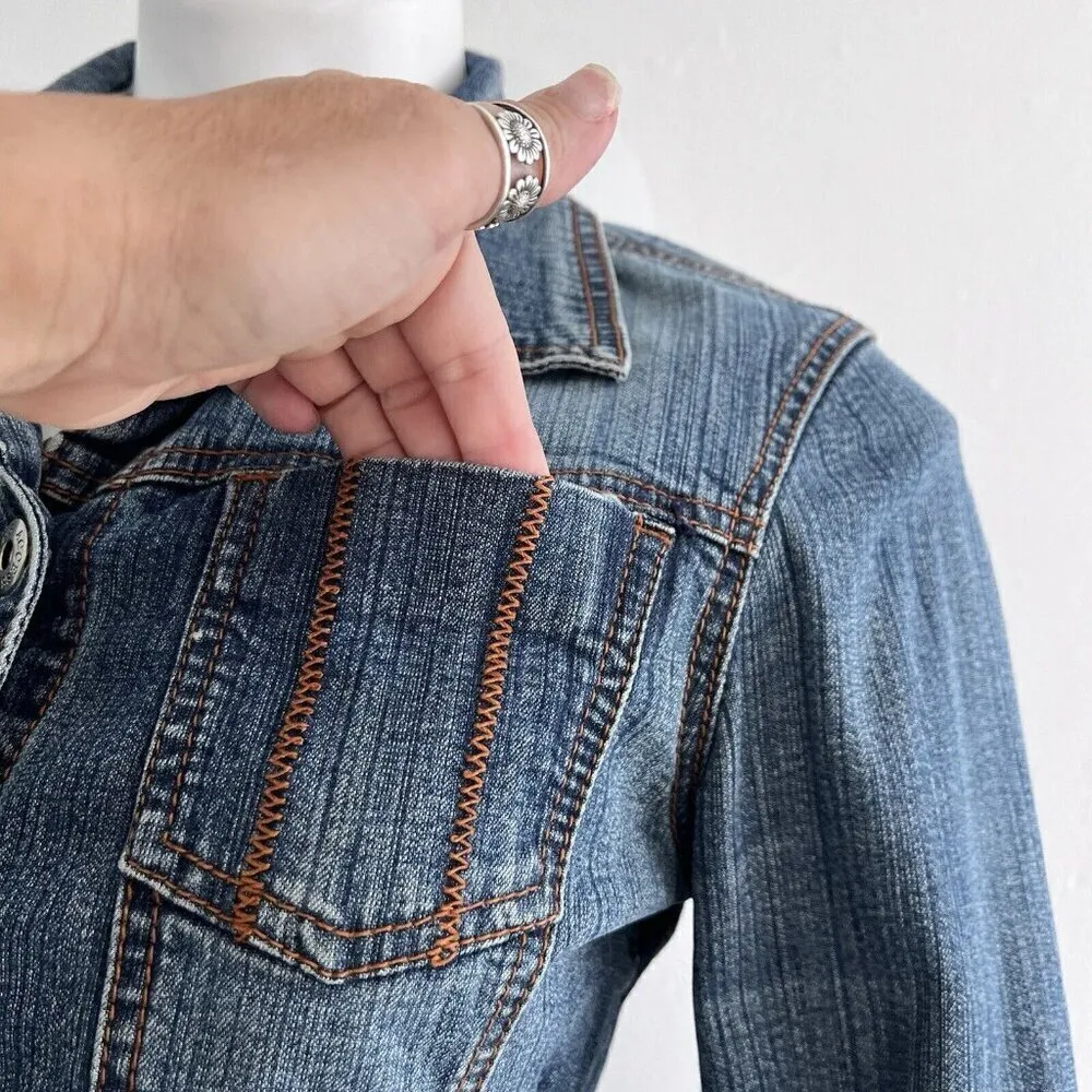 Denim Jean Jacket Vinatge Western SMALL BLUE Women's Stitched Access AC - Image 9