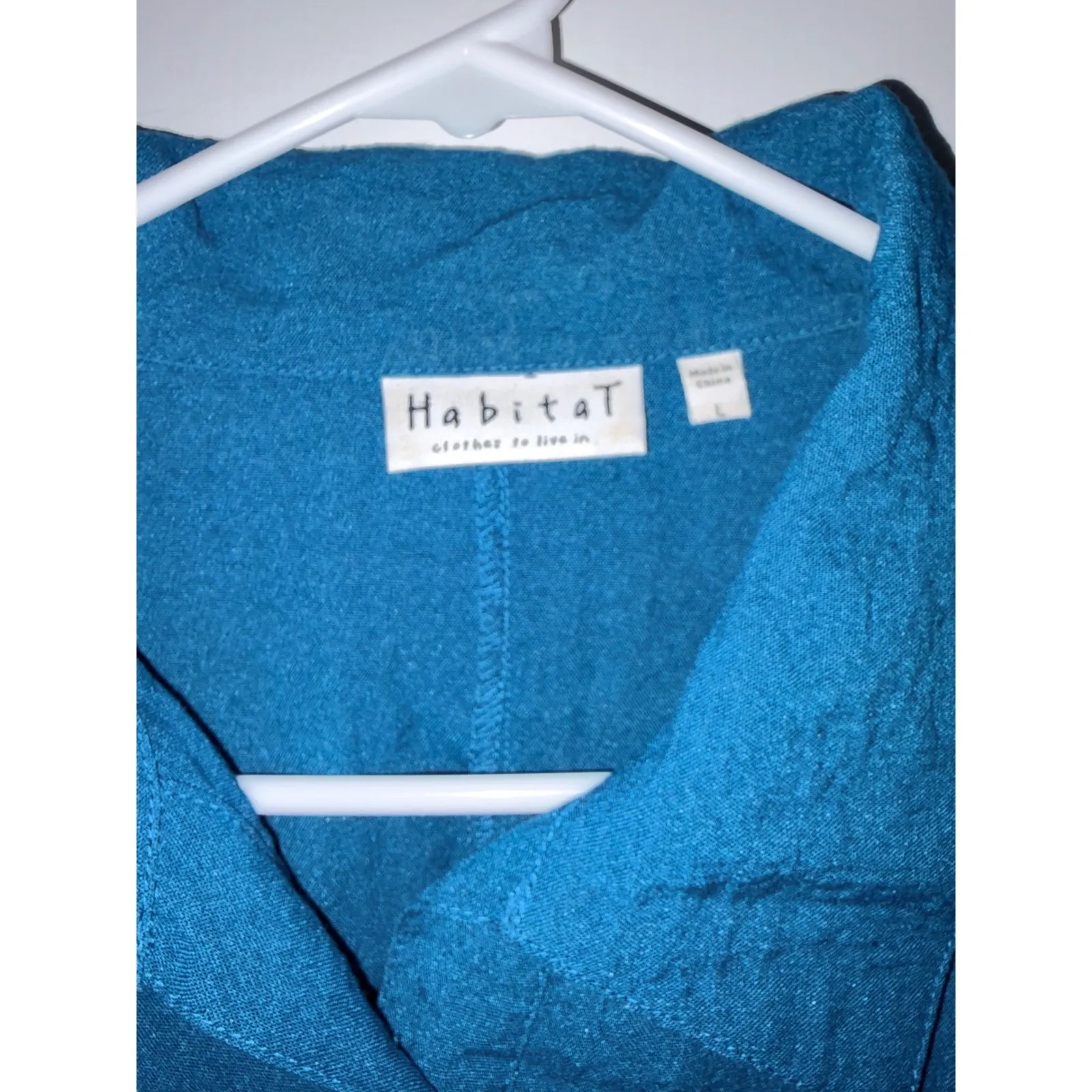 Habitat Teal Blue Linen Blend Button Front Tunic Shirt Top Size L Lagenlook - Image 2