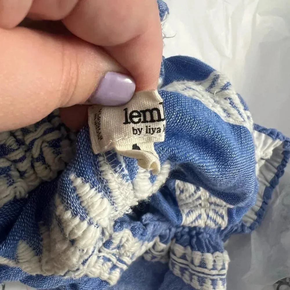 Lemlem Freya Off The Shoulder Embroidered Gauze Jumpsuit Blue Size‎ US Medium - Image 12