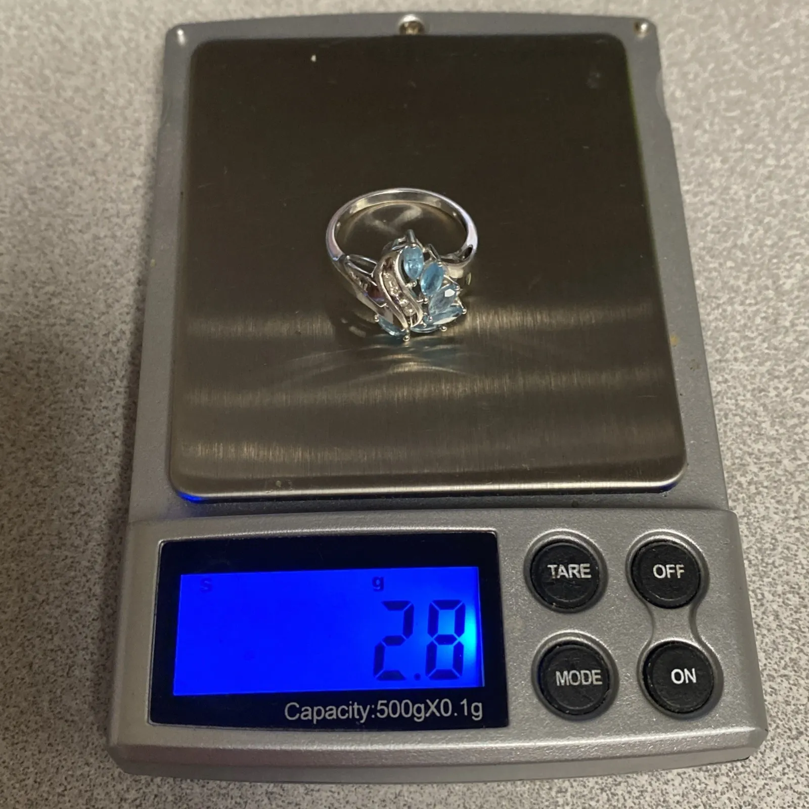 10k Size 7 Fancy Solid White Gold Blue Topaz Ring - Image 9
