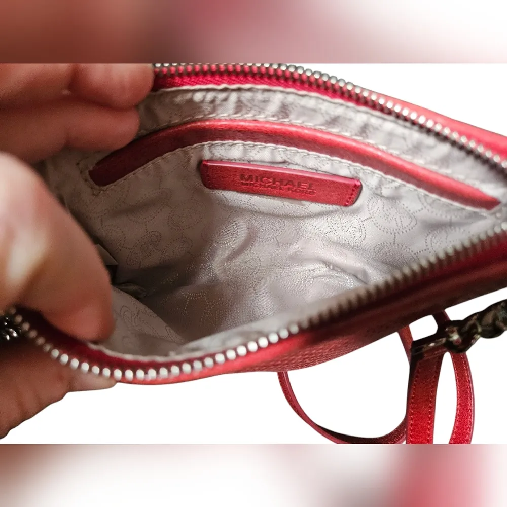 Michael Kors Small Red Leather Crossbody Purse - Image 3