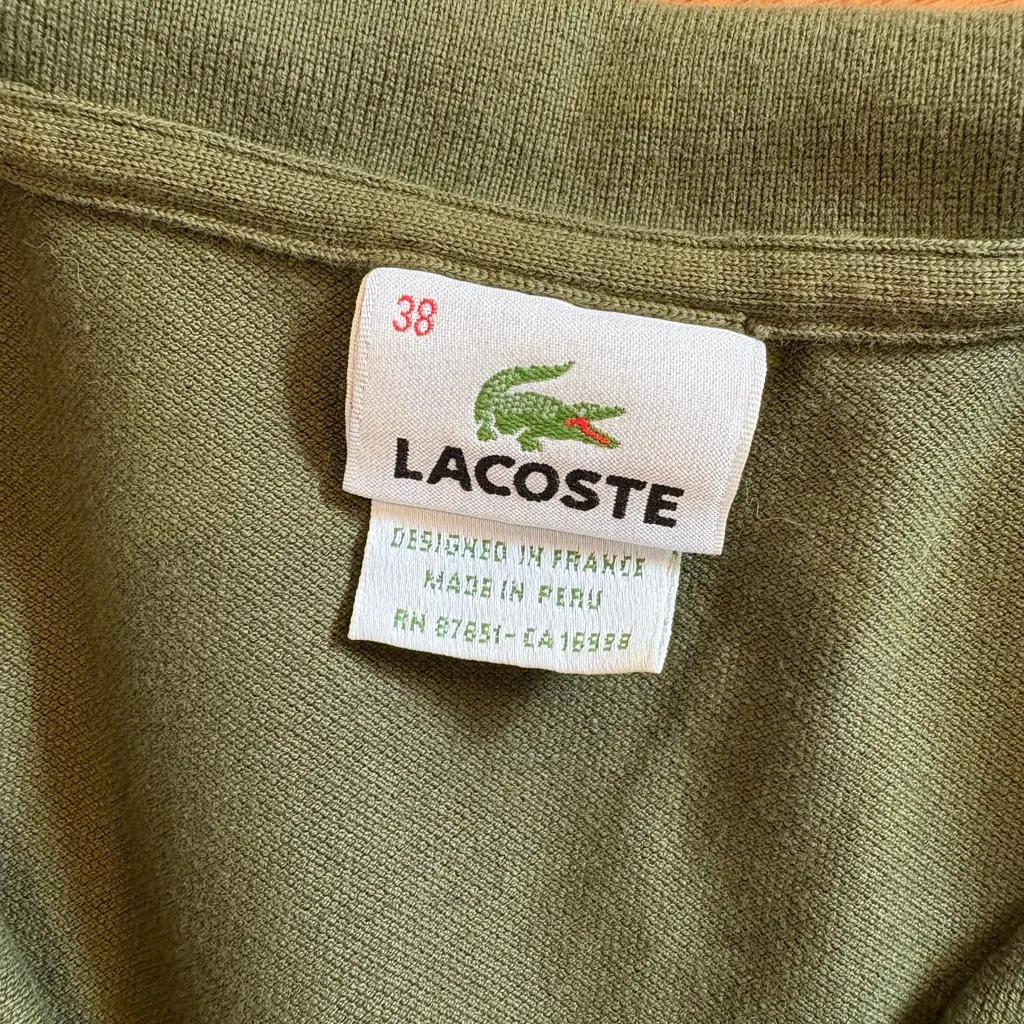 Lacoste Olive Green Short Sleeve Polo Shirt Women’s Size 38 Small Classic Logo - Image 2