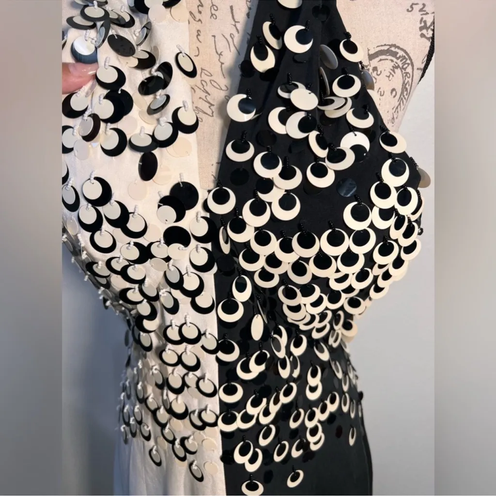 Crisada Chris Kole VTG Black & White Embellished Halter Neck Ball Grown NWT Sz 8 - Image 6