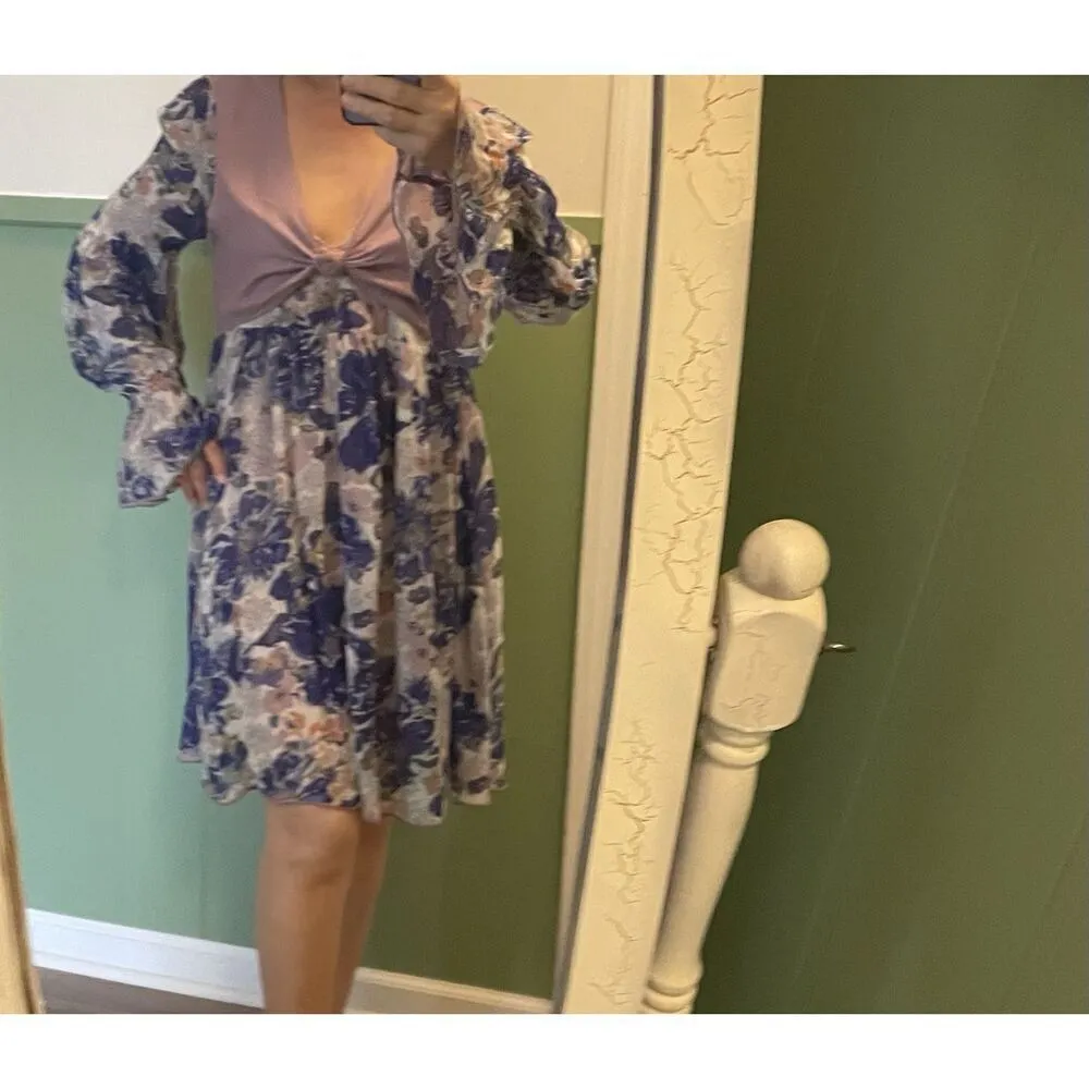Free People Alice Vested Layered Dress Floral Purple Size SP - Image 9