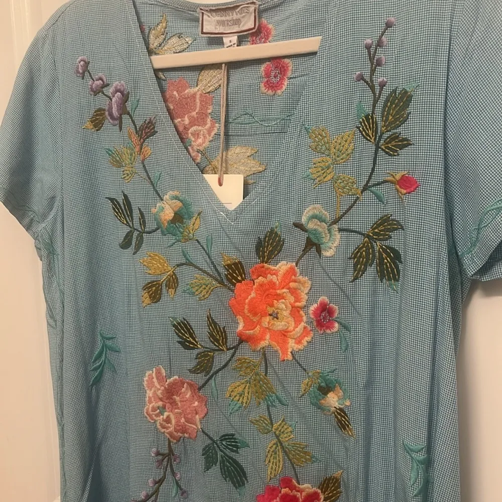 Johnny Was Adele Drape Tunic Dress preppy floral plaid boho resort cruise New S - Image 7