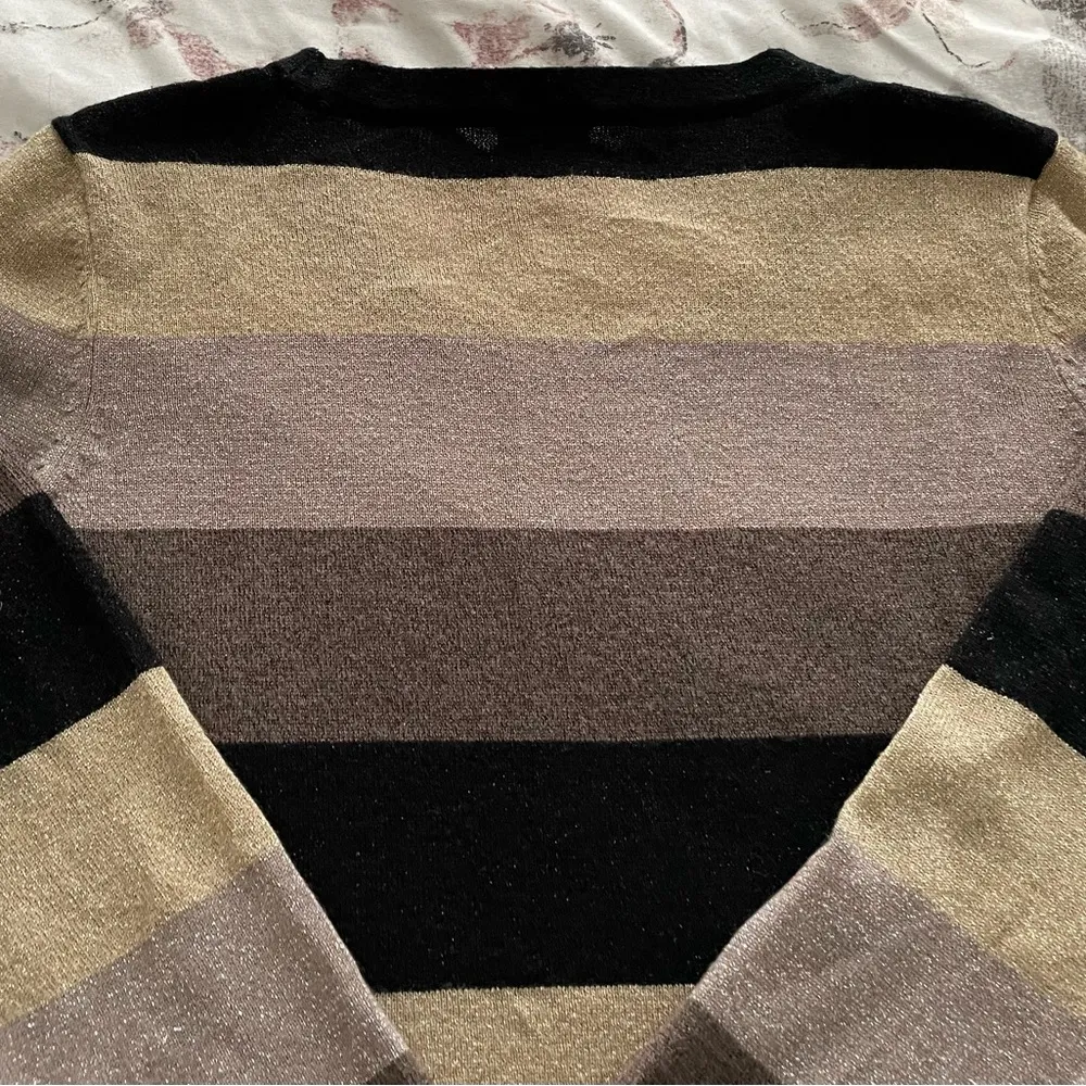 Planet striped lurex gold black pink round neck long sleeve sweater, size S - Image 15