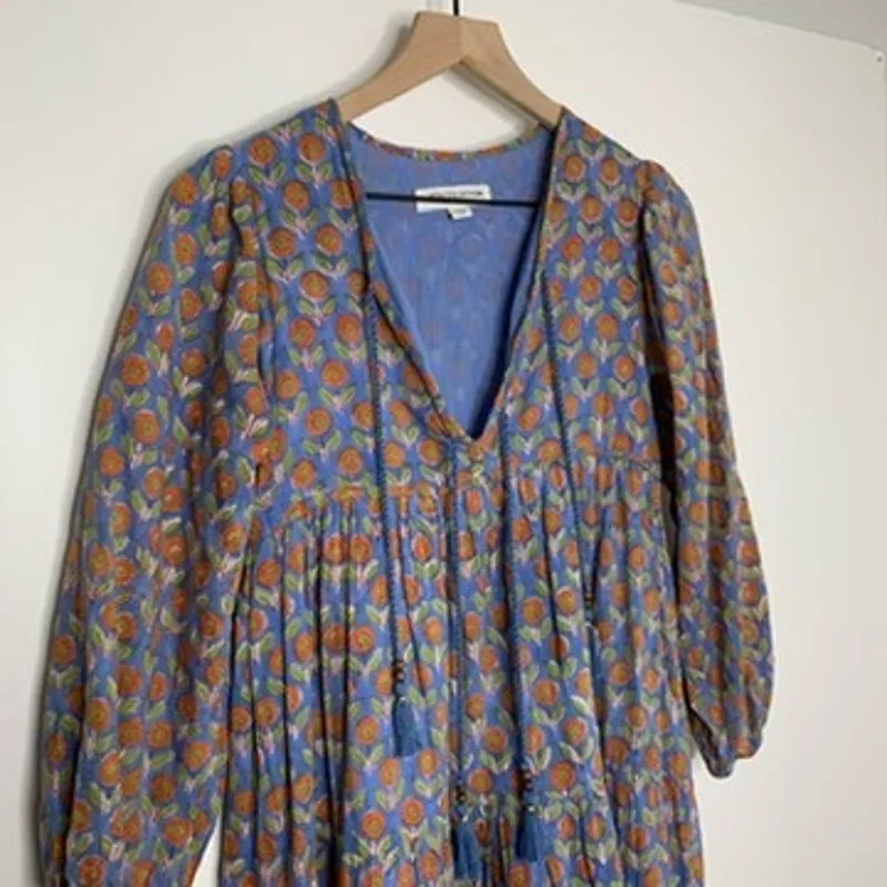 Emerson Fry India Collection Heirloom Maxi Dress Wednesday Flower Blues Womens Blue Size XS - Image 7