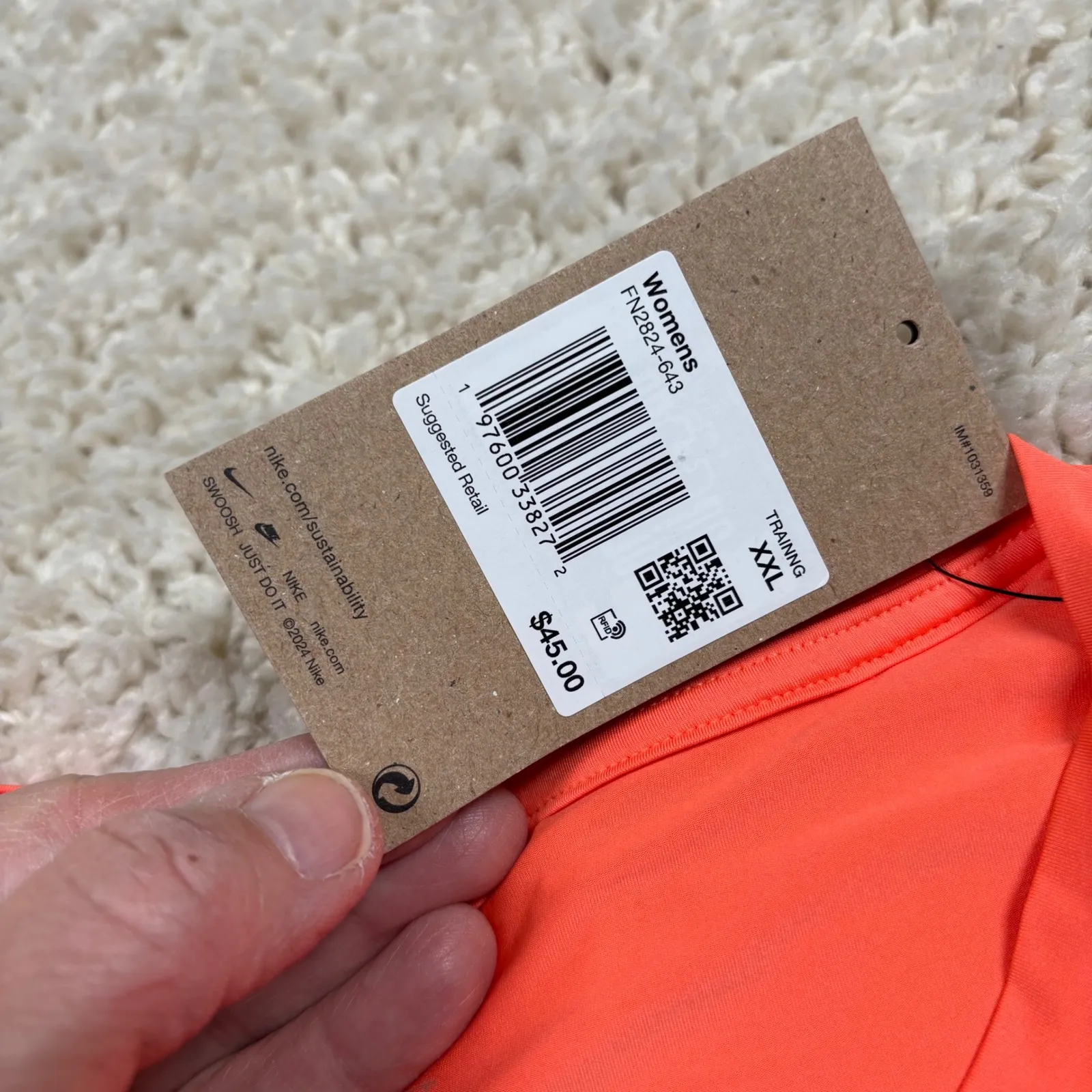 Nike One Dri Fit Training T Shirt Crop Top Orange XXL - Image 3