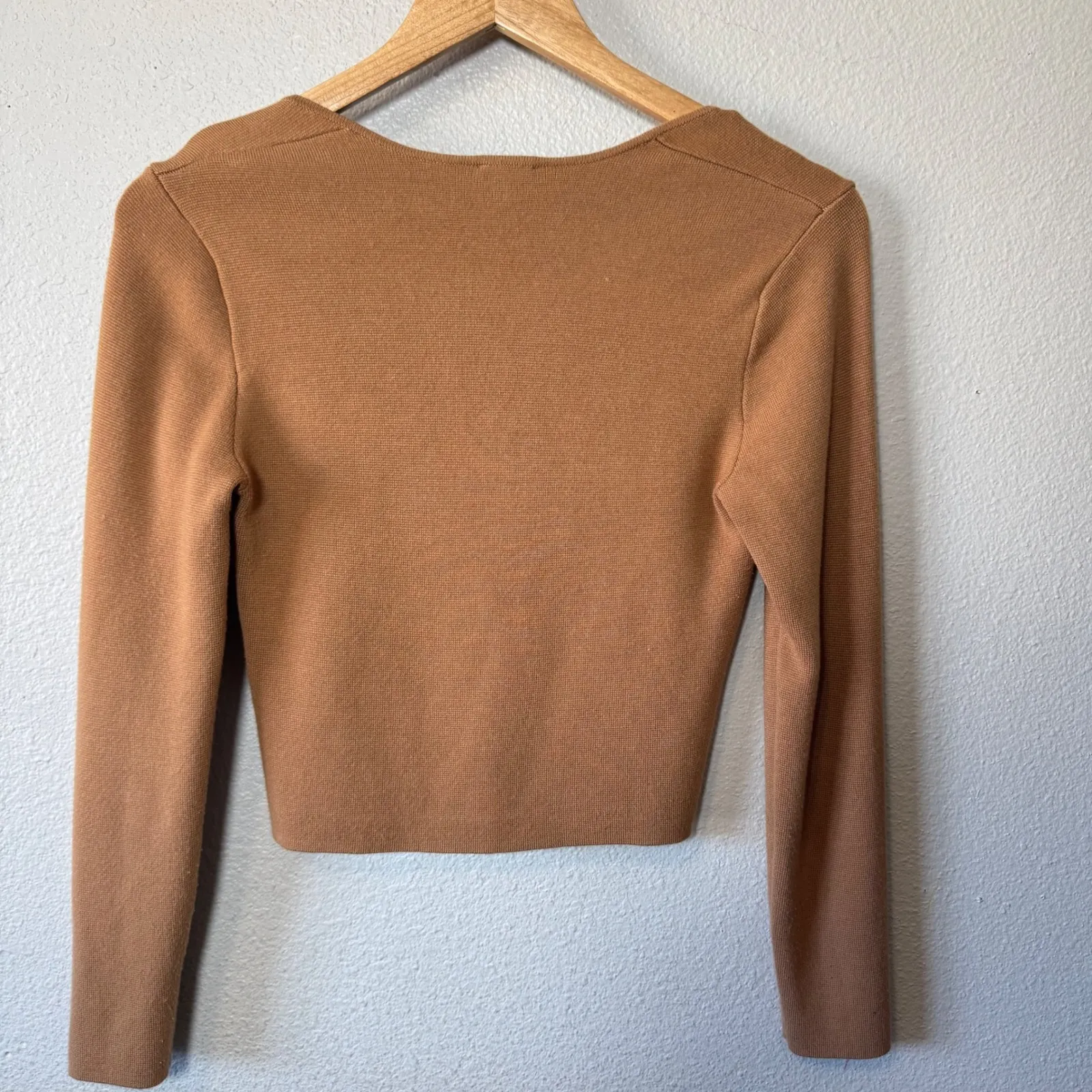 Abercrombie Fitch Brown Ribbed Square Neck Long Sleeve Cropped‎ Sweater Top S - Image 5