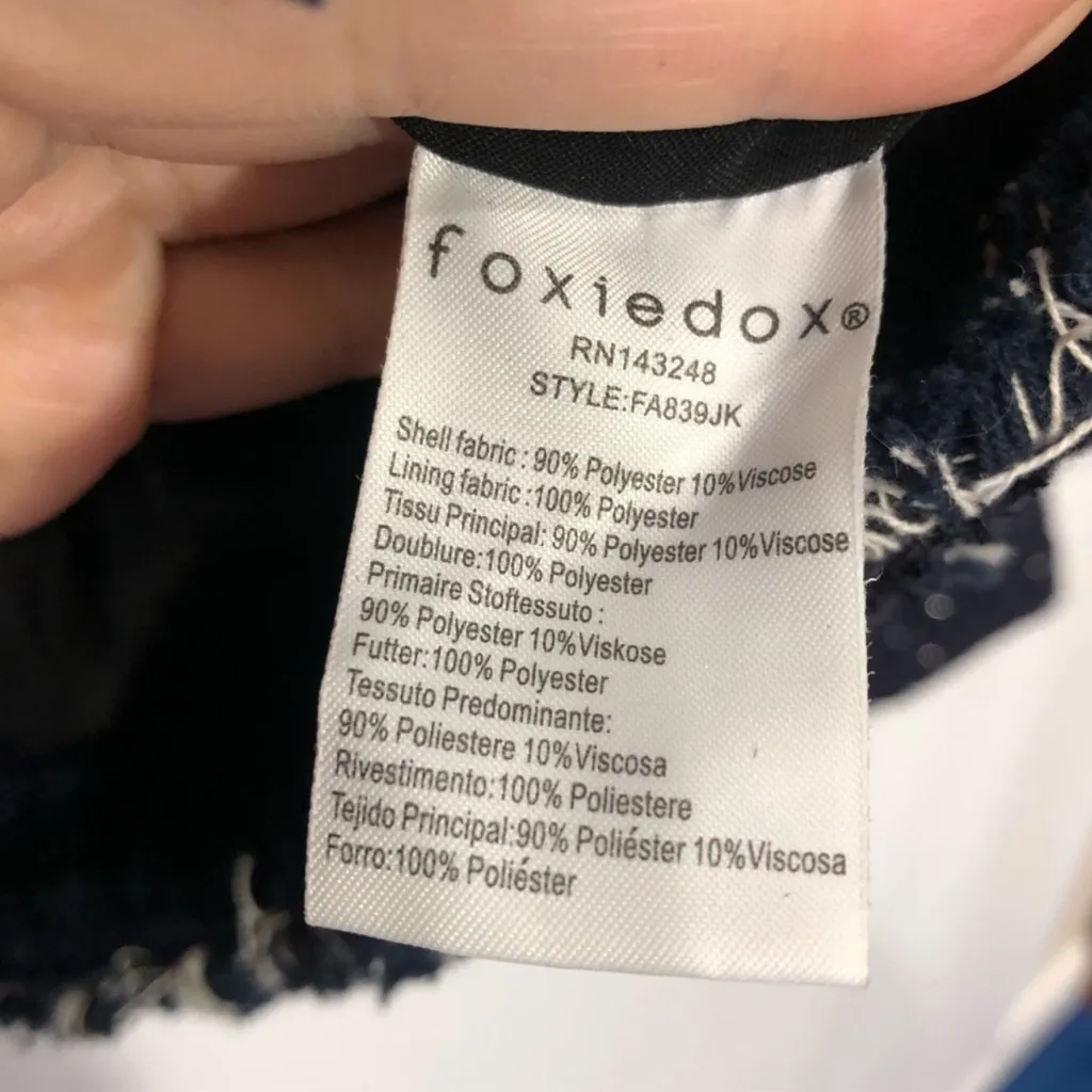 Foxiedox Embroidered Oversized Tweed Boho Cropped Jacket Frayed Edge Boxy Small - Image 4