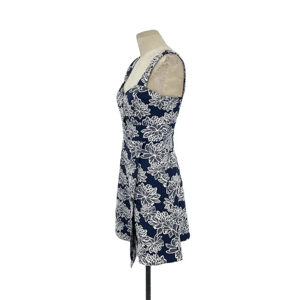 Shoshanna Navy Blue Floral‎ Cut-Out Sleeveless Mini Dress Size 4 - Image 4