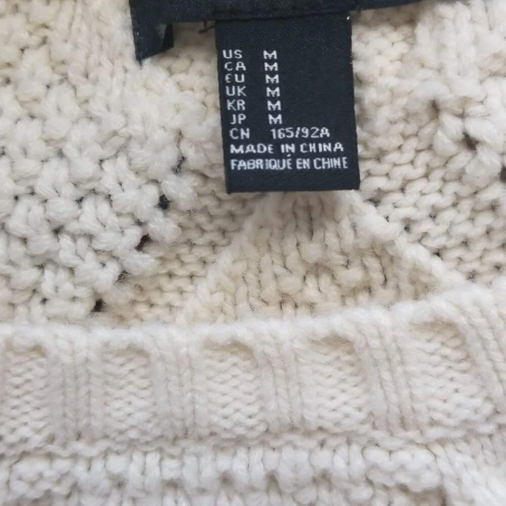 Forever 21 Womens Cream Cable Knit Sweater Medium Long Sleeve Pullover - Image 3