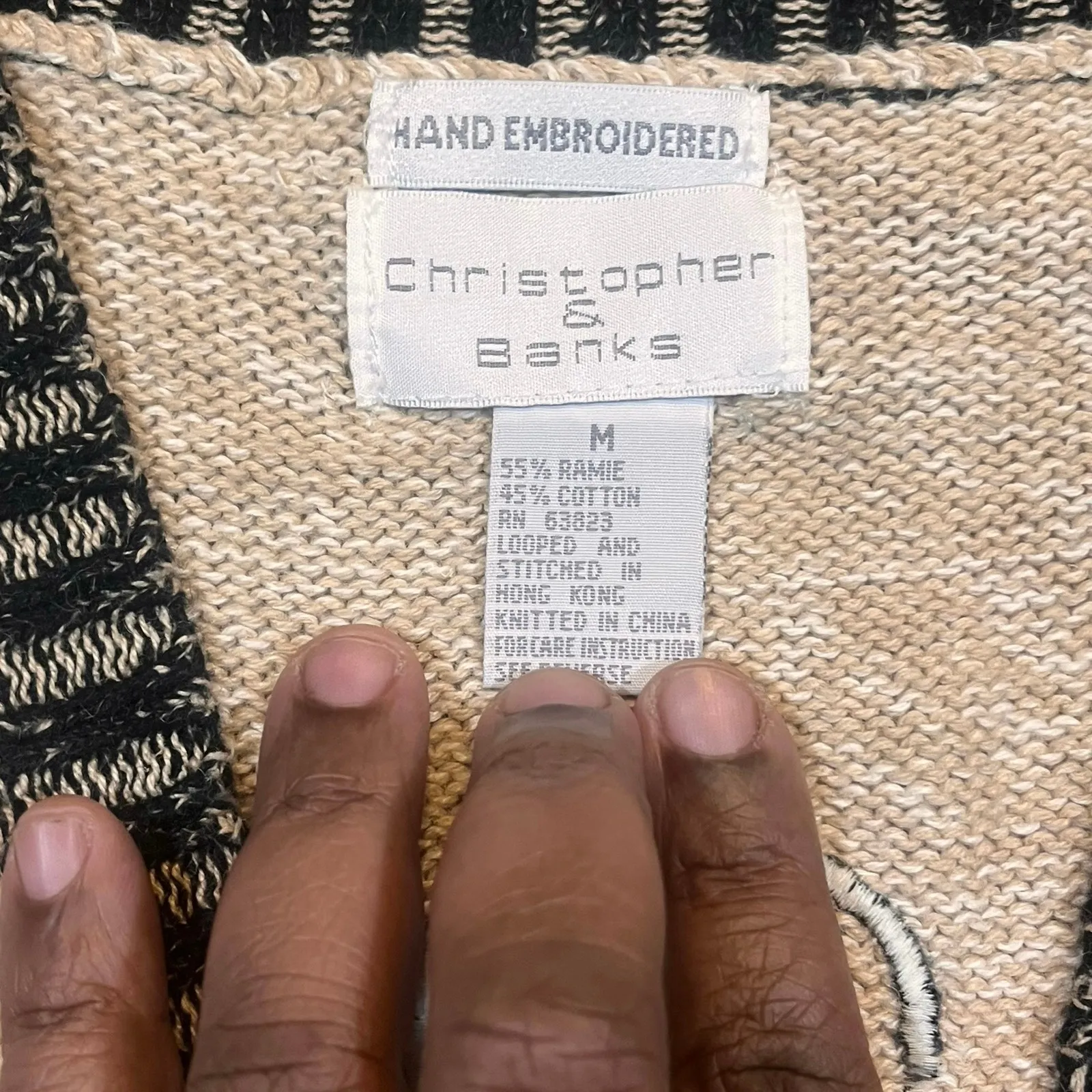 Christopher Banks Heart Knit Vest Medium Hand EmbroideredGrandpacore Art - Image 2