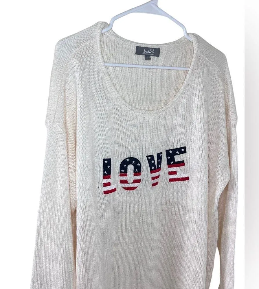 Marled Reunited American Flag “Love” Sweater size 2X - Image 2