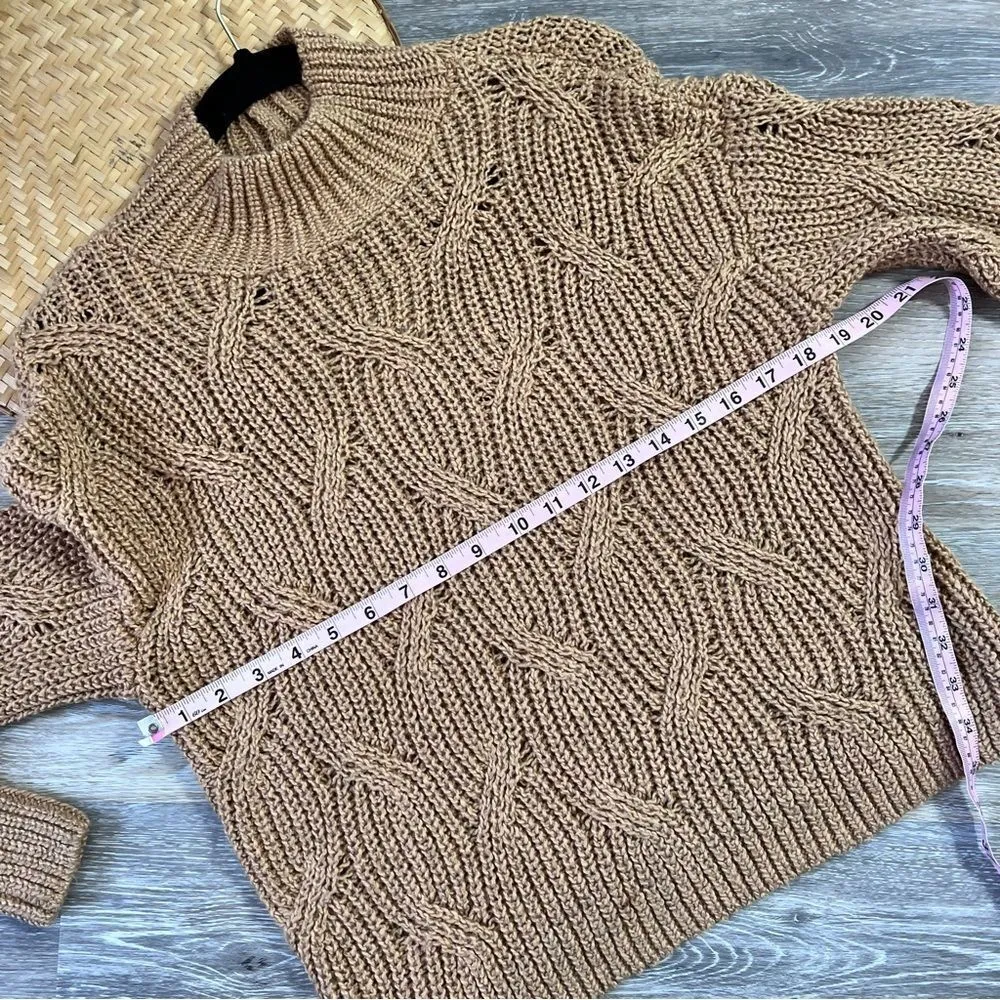 Nwt American Eagle brown knit balloon‎ sleeve sweater mock neck - Image 3