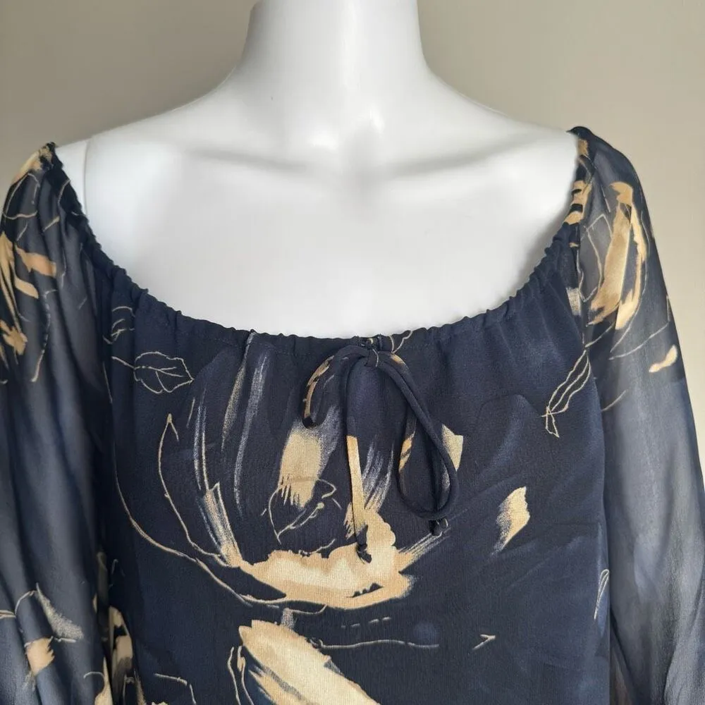 Vintage Dana Buchman Silk Floral Top With Sheet Balloon Sleeves Size M - Image 4