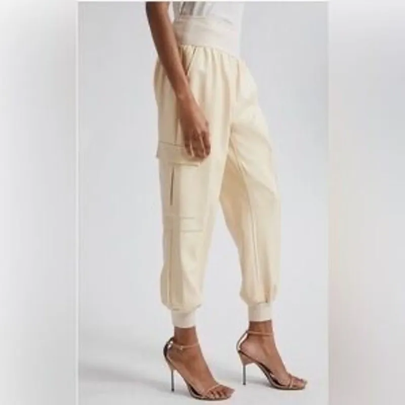 Cinq à Sept Giles Faux Leather Jogger Pants in Dune Size Small - Image 4