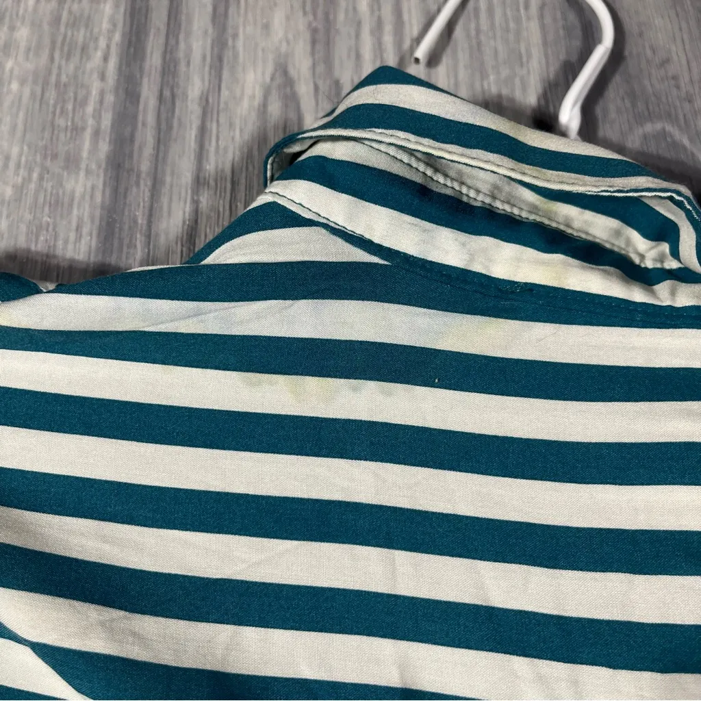 Jane + Delancey White Turquoise Blue Stripes Long Sleeve Button Down Shirt - Image 11