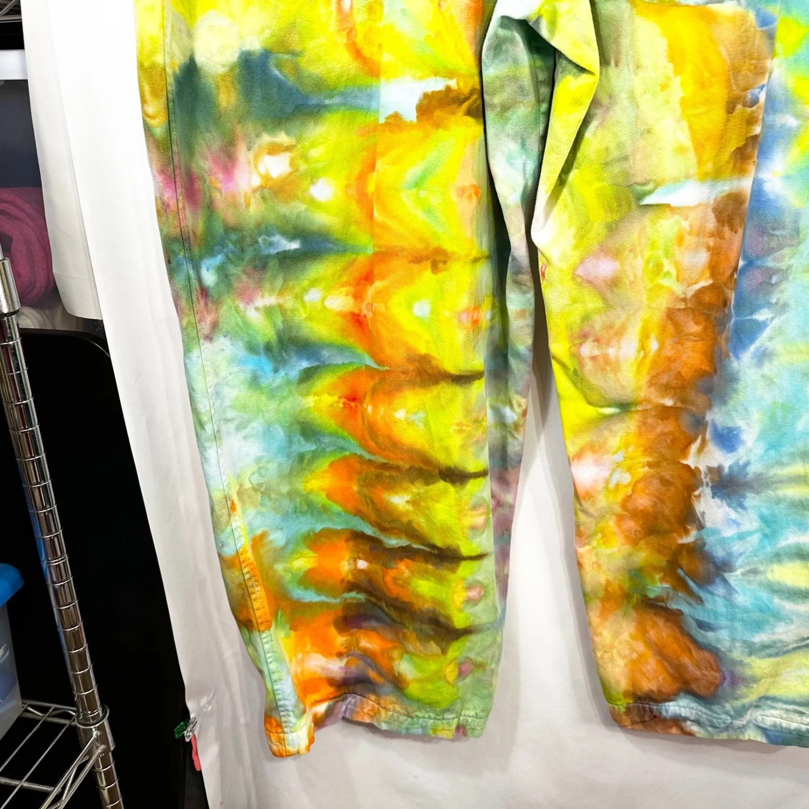 Mainstreet Blues Plus Size 36T Pants Handmade Tie Dye Elastic Yellow Green 1081 - Image 9