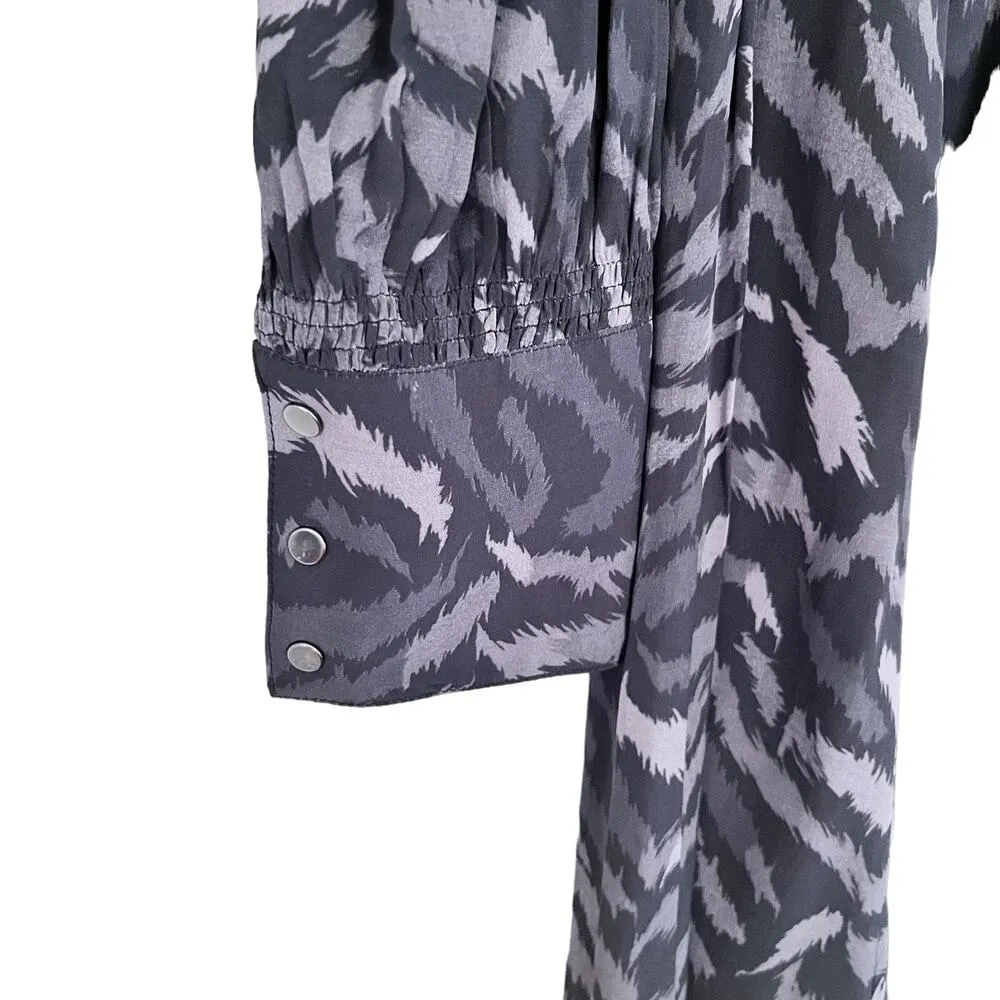 All Saints Fayre Remix Animal Printed Long Sleeve Black Handkerchief Midi Dress - Image 6