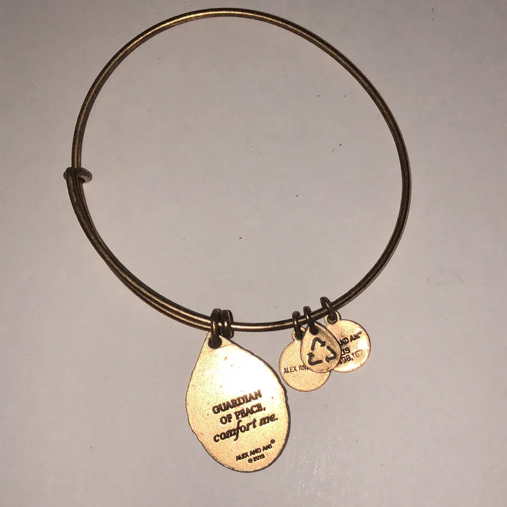Alex and Ani Aged Gold Tone Guardian of Peace Angel Charm Bangle Bracelet - Image 5