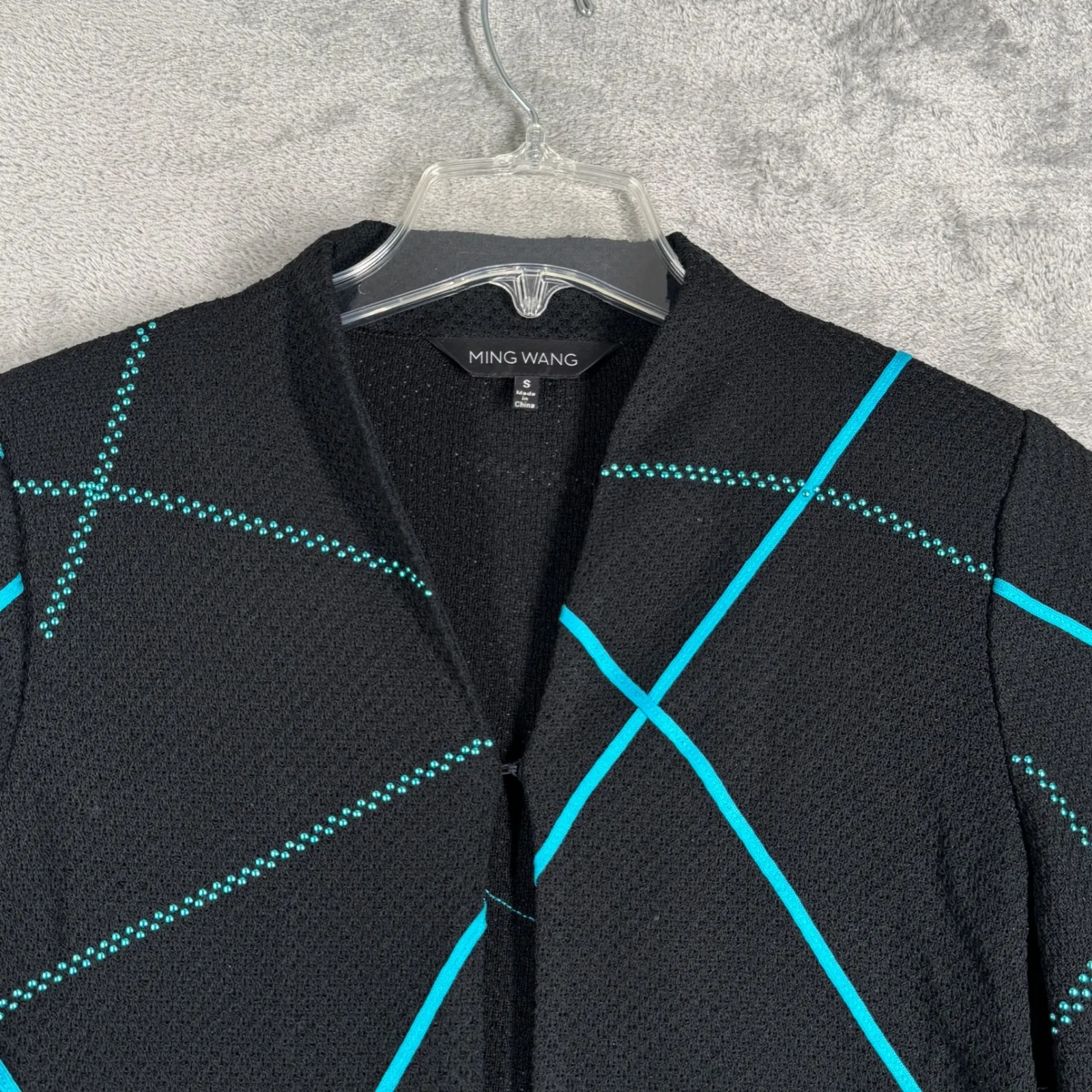 Ming Wang Sweater Knit Open Front Geometric Print Career Office Black Blue S - Image 4