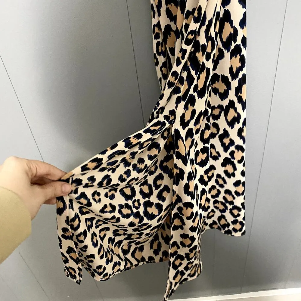 Victoria's Secret Tan Leopard Print Lace Trim Satin Side Slits Midi Slip Dress S - Image 4