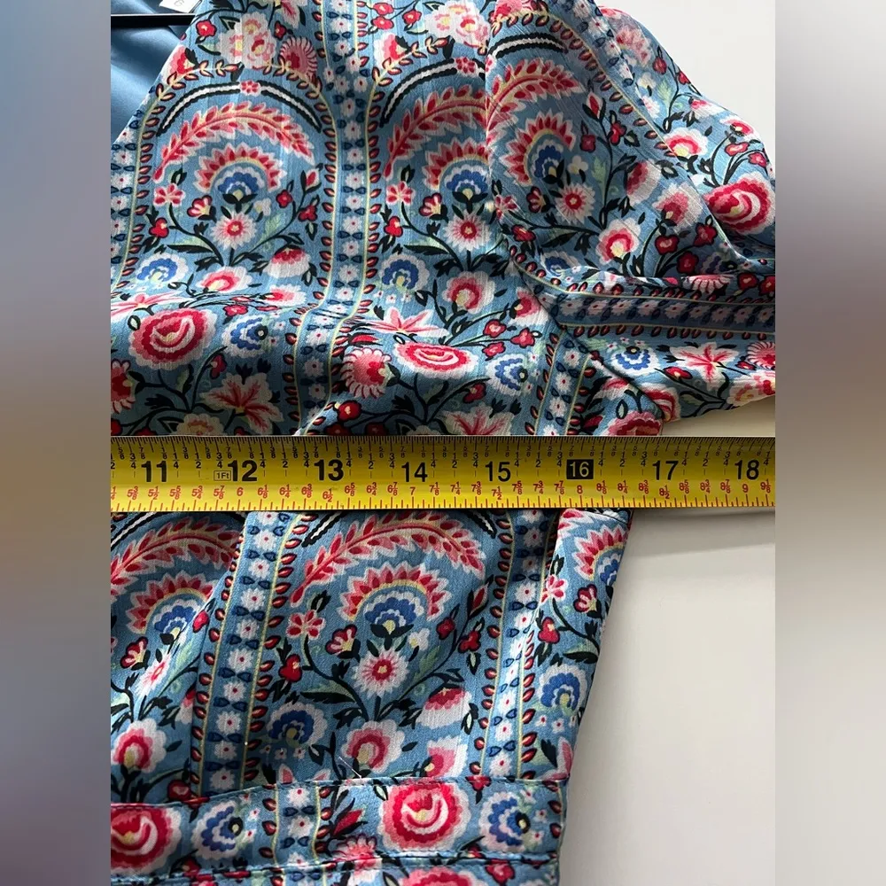 MIKAEL AGHAL Ruffle Trim Floral Print Burnout Georgette Maxi Dress long sleeve Blue Size 6 - Image 8