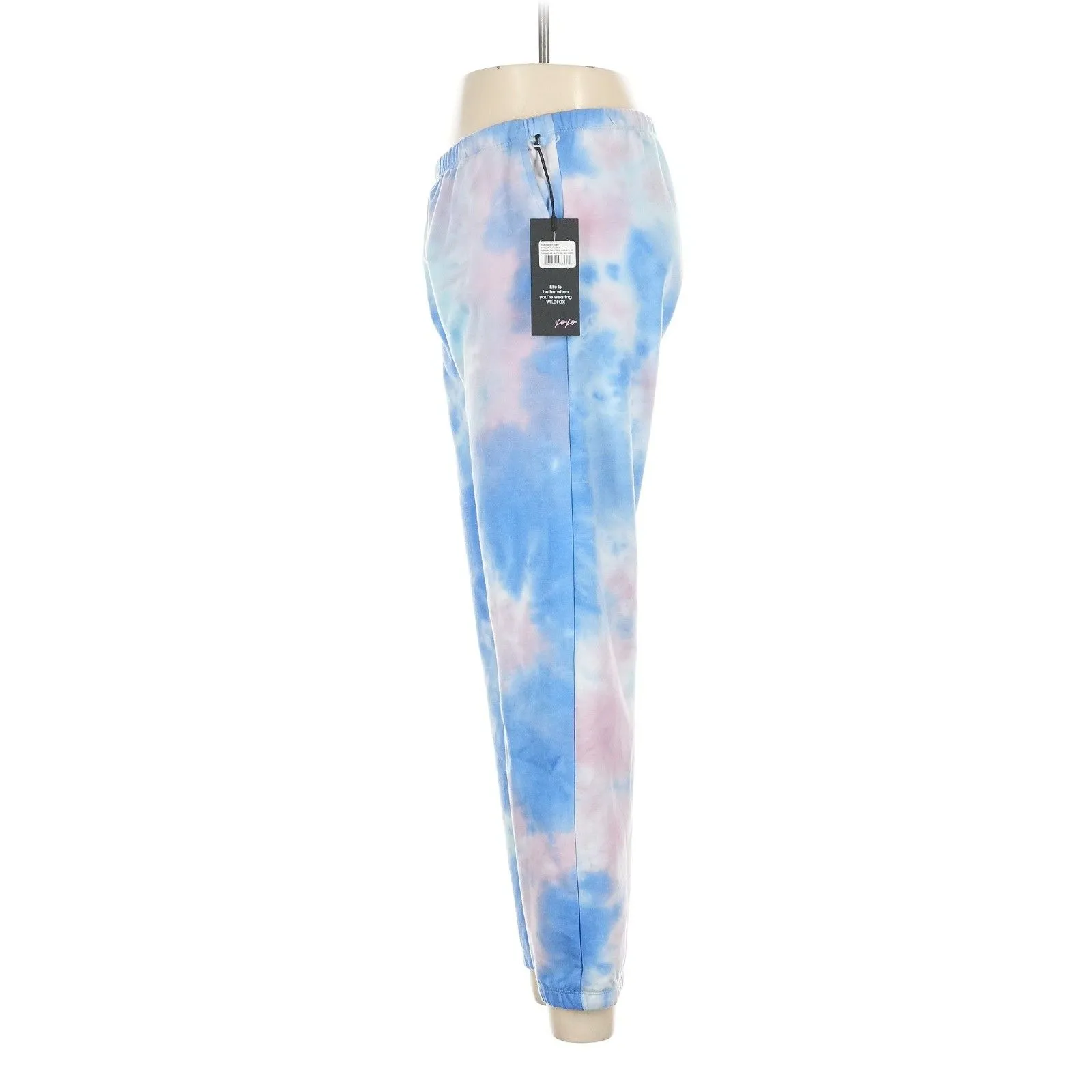 WILDFOX Pink Blue Painted Sky Tie Dye Wash Rory Jogger Sweat Pants - M - Image 4