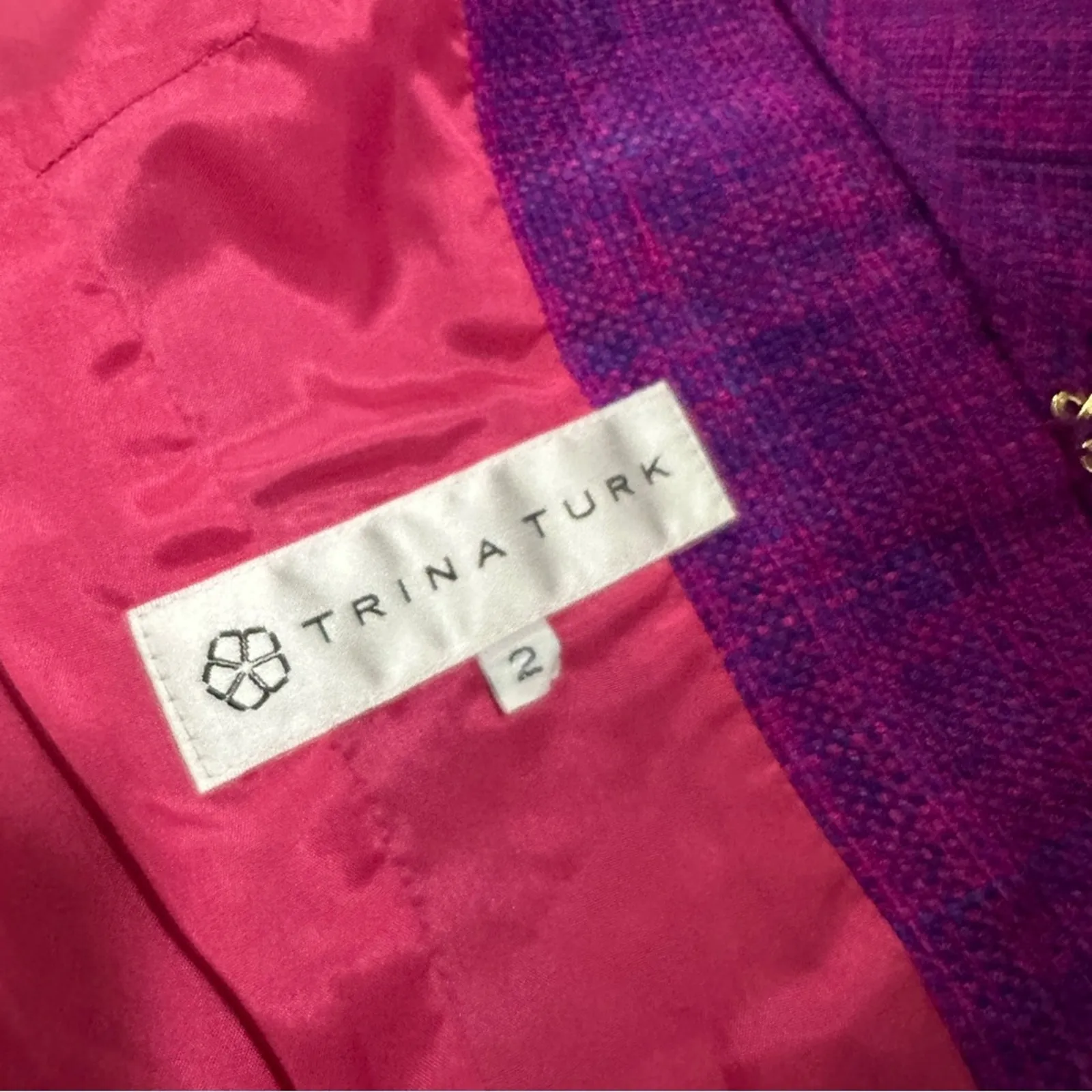 Trina Turk Silk Purple & Pink Tweed Half Sleeve Blazer Size 2‎ - Image 7
