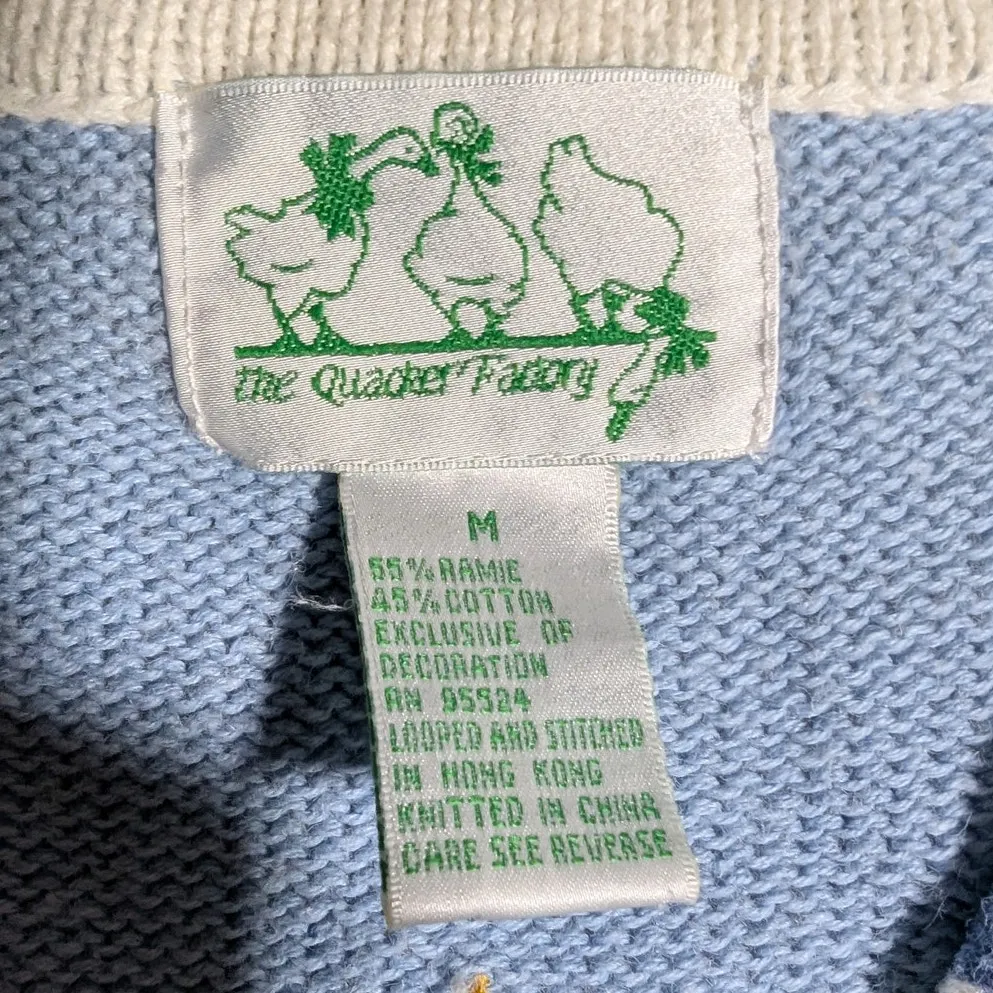 Vtg 1990s Quacker Factory Blue Knit Nautical Applique Short Sleeve Cardigan Sz M Size M - Image 3