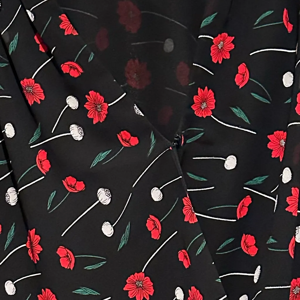 NEW ASTR LABEL STITCH FIX BLACK RED PRINT SURPLICE NECK LONG puff SLEEVE TOP M - Image 4