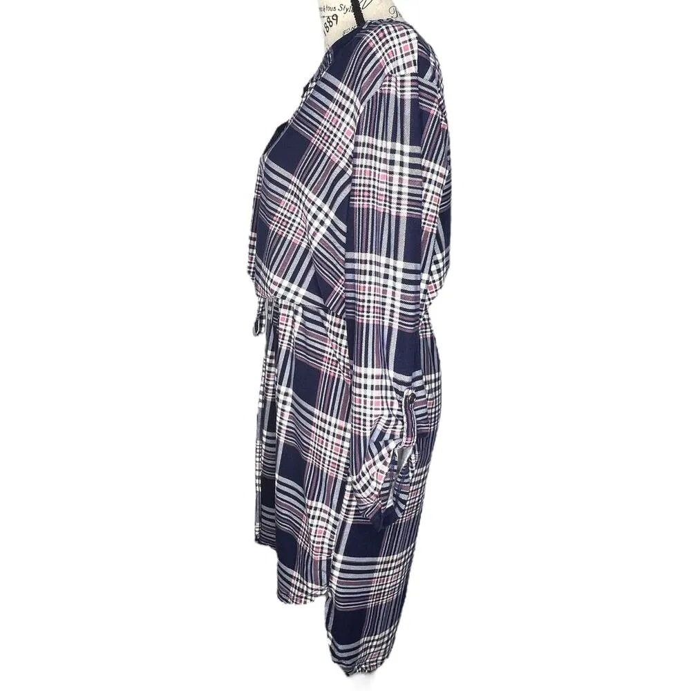 Bobbie Brooks Plus SIZE 1X Roll Tab Long Sleeve Elastic Waist Tie Blouson Dress - Image 3