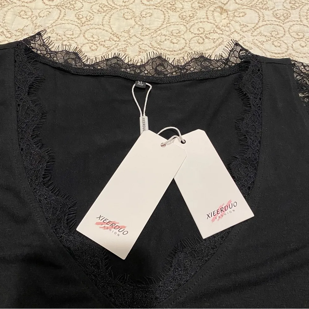 NWT Xieerduo Fashion Women’s Elegant Black Lace Trim Top Size XL - Image 6